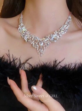 欧美夸张水滴流苏项链女2025新娘婚纱首饰礼服锁骨配饰
