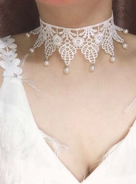 白色蕾丝花朵超仙新娘脖子饰品
