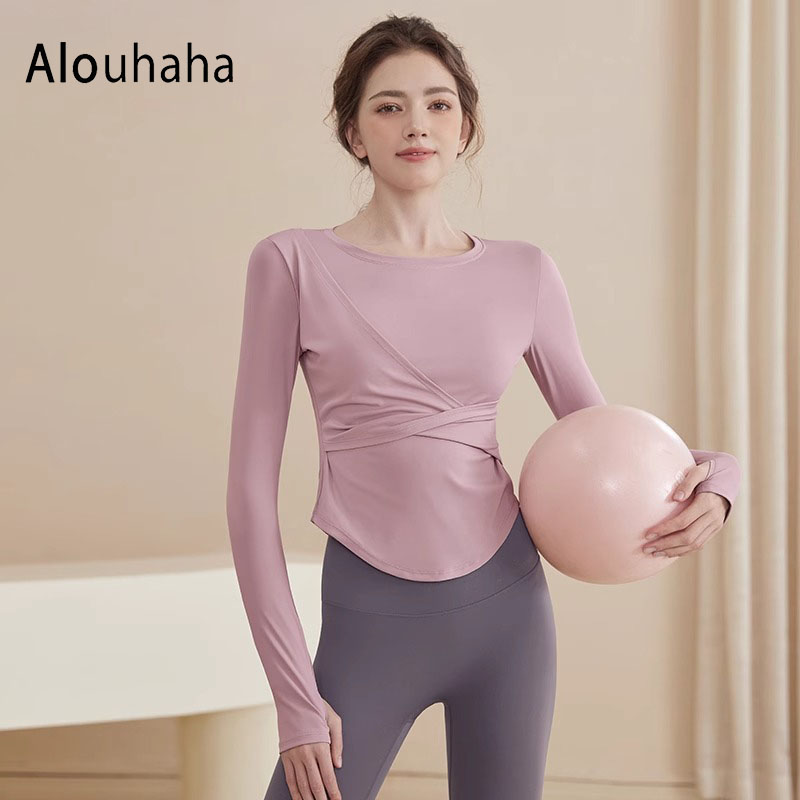 ALO UHAHAHA~瑜伽服套装女长袖跑步运动上衣普拉提训练健身两件套