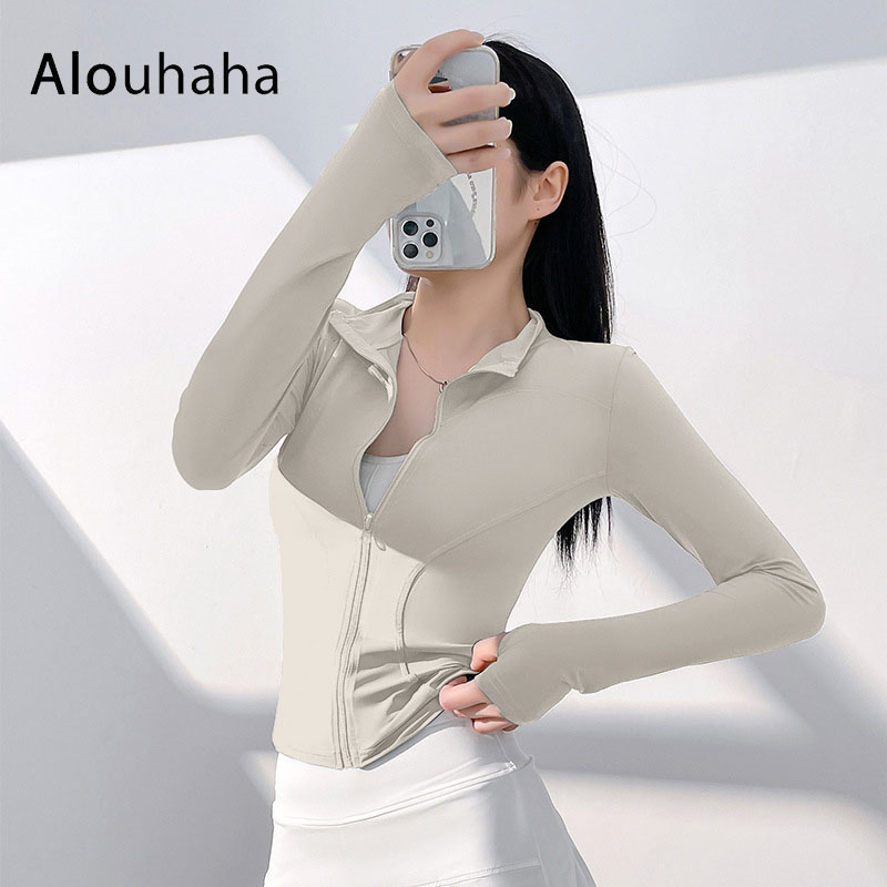 ALO UHAHAHA~瑜伽服外套女秋冬户外紧身显瘦立领跑步运动健身上衣