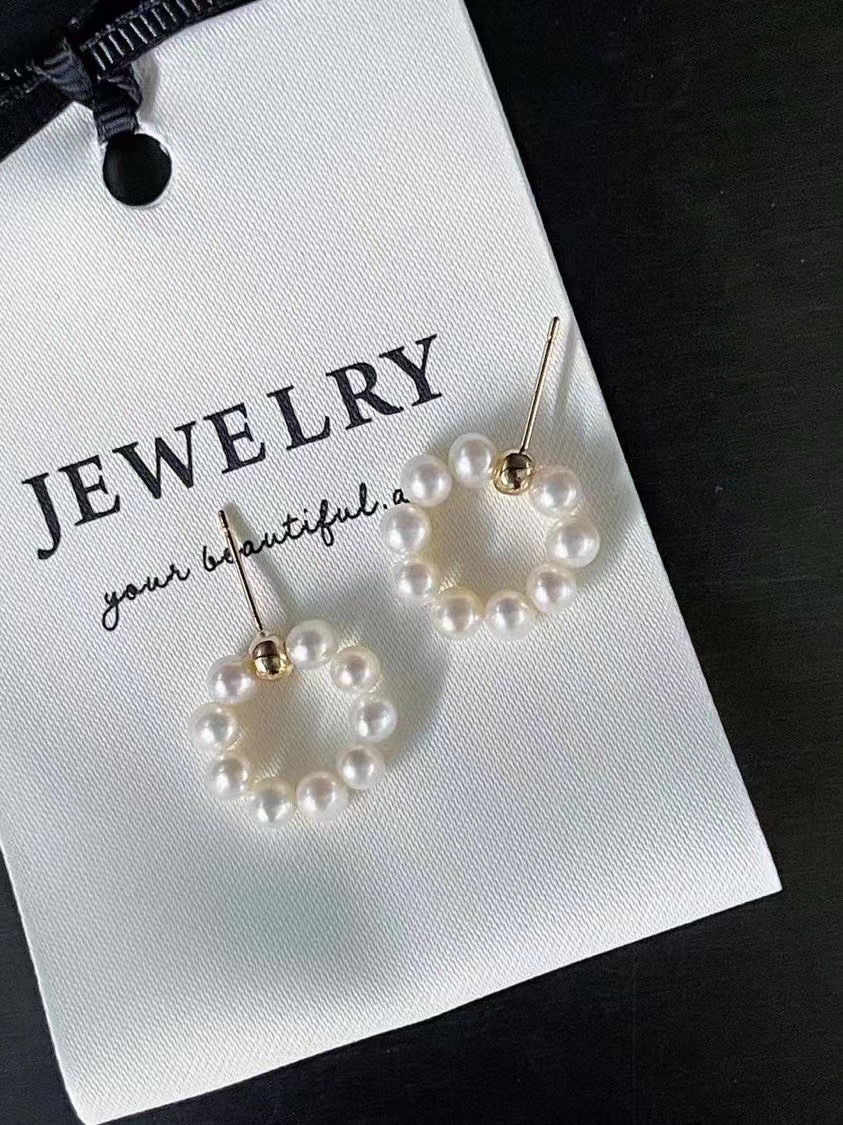天然淡水珍珠耳钉耳环耳饰ins风甜甜圈耳钉4-5mmS925纯银耳针时尚
