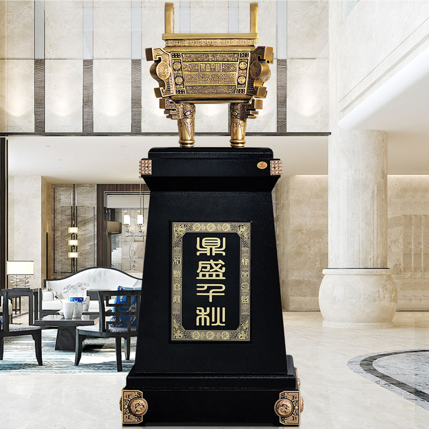 落地鼎摆件大型公司办公室前台铜鼎盛千秋装饰送商务开业乔迁礼品