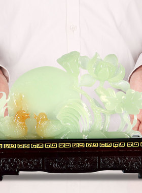 高档玉石鸳鸯摆件新婚礼物