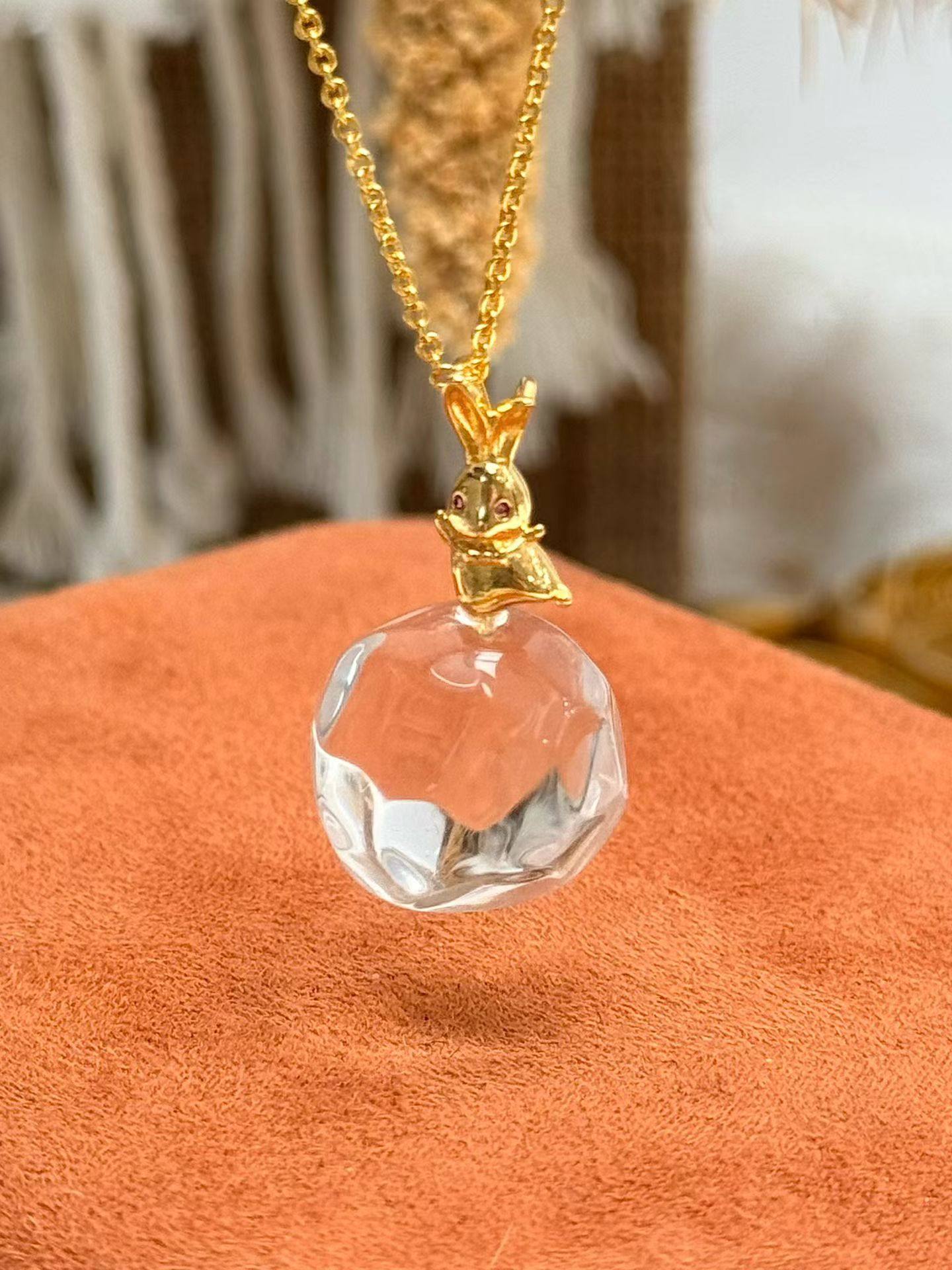 【吊坠】天然双a白水晶啵啵珠配保色14k铜包金芭蕾舞兔子吊坠,饰品/流行首饰/时尚饰品新,颈饰,淘宝优惠券,粉丝福利购,淘宝优惠卷