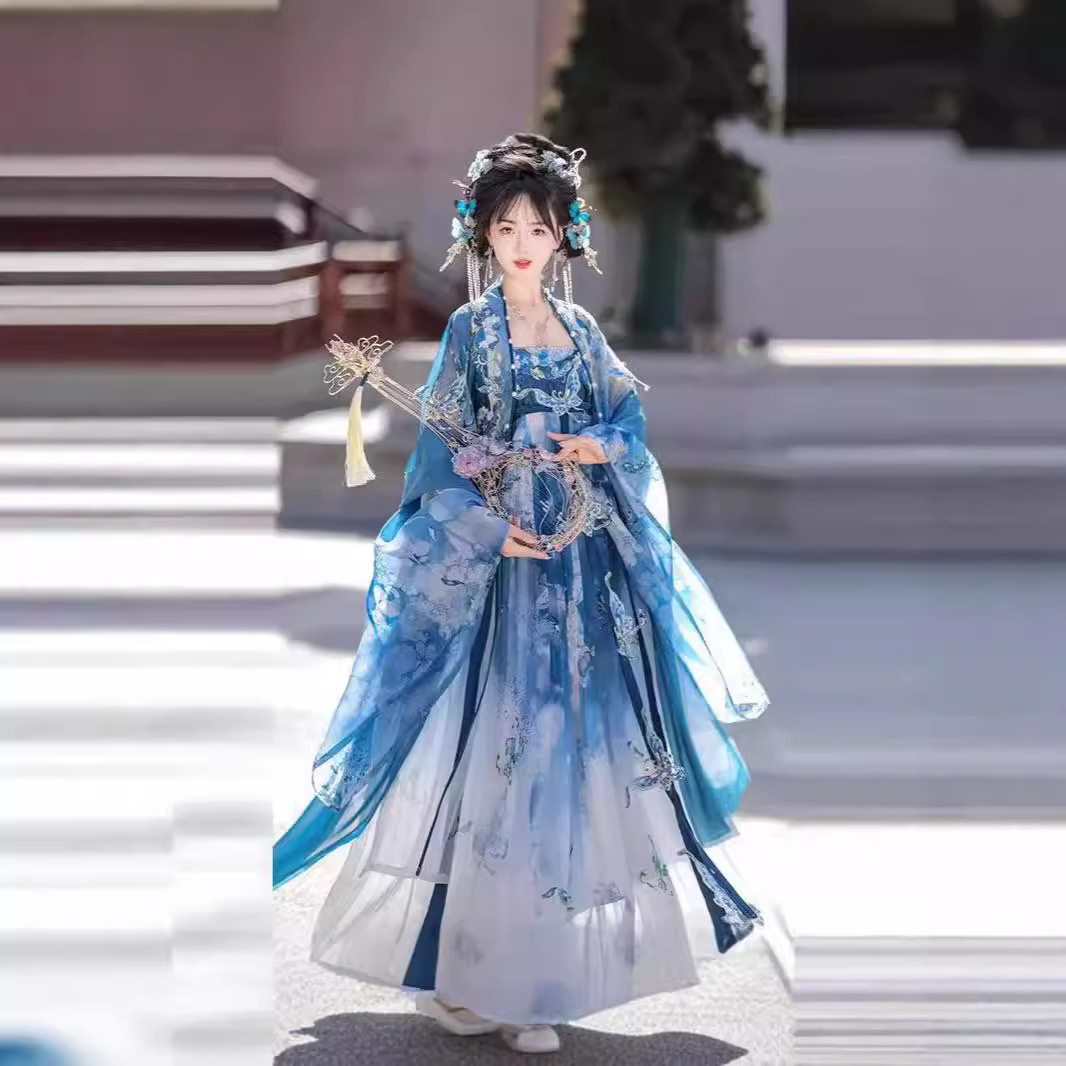 花朝记原创【瓷碟美人】重工刺绣齐胸仙气诃子褶裙唐制汉服女夏季