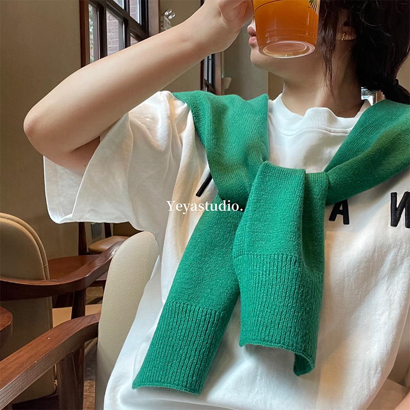 复古绿针织防风小披肩女外搭网红