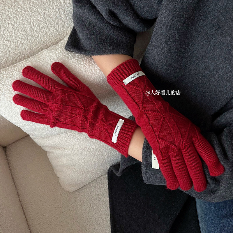 2025新款韩版ins麻花针织手套女冬季保暖防寒户外分指手套可触屏