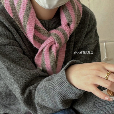 ins条纹三角针织小披肩围巾女冬季凹造型复古围脖百搭装饰高级感