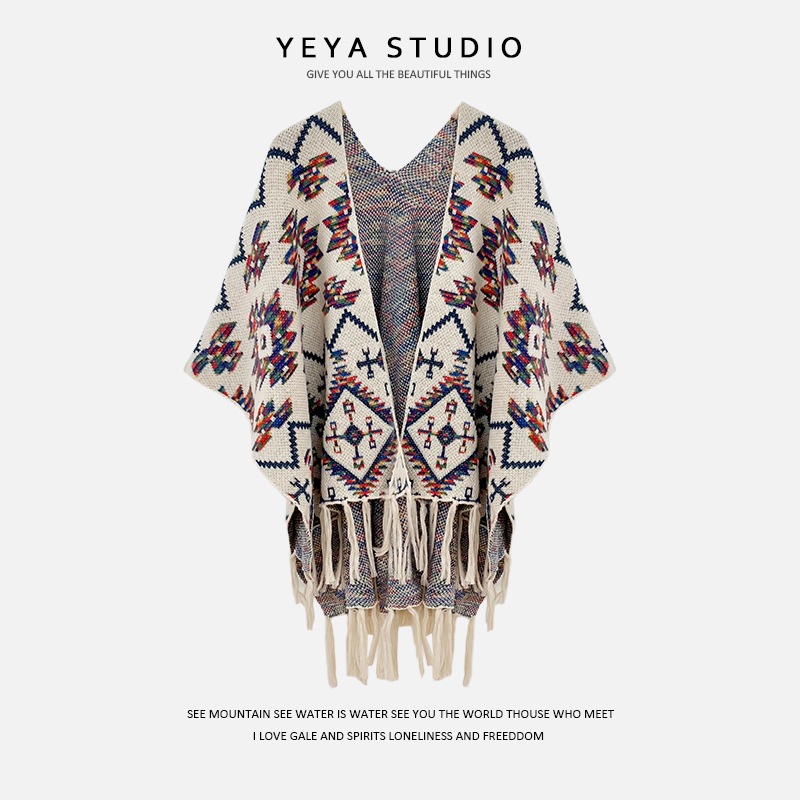 新疆旅行穿搭大流苏披肩女