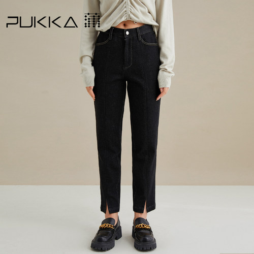 PUKKA牛仔裤叉口修身显瘦