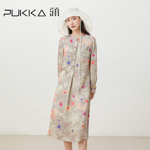 蒲PUKKA 原创设计女装春夏新品宽松凉感印花新中式长袖连衣裙