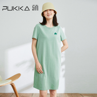 蒲PUKKA小个子温柔风连衣裙女夏季 裙子 宽松运动休闲针织短袖
