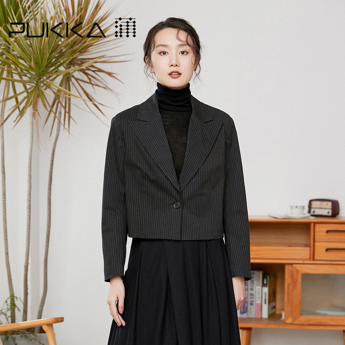 蒲PUKKA 原创设计棉麻西装女秋冬装设计感时尚短款西服外套