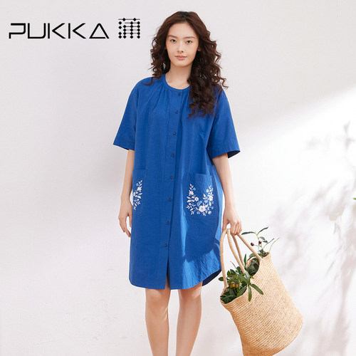 蒲PUKKA刺绣开衫衬衫连衣裙显瘦