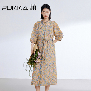 苎麻印花清新自然连衣裙 2024夏季 新品 蒲PUKKA 文艺女装