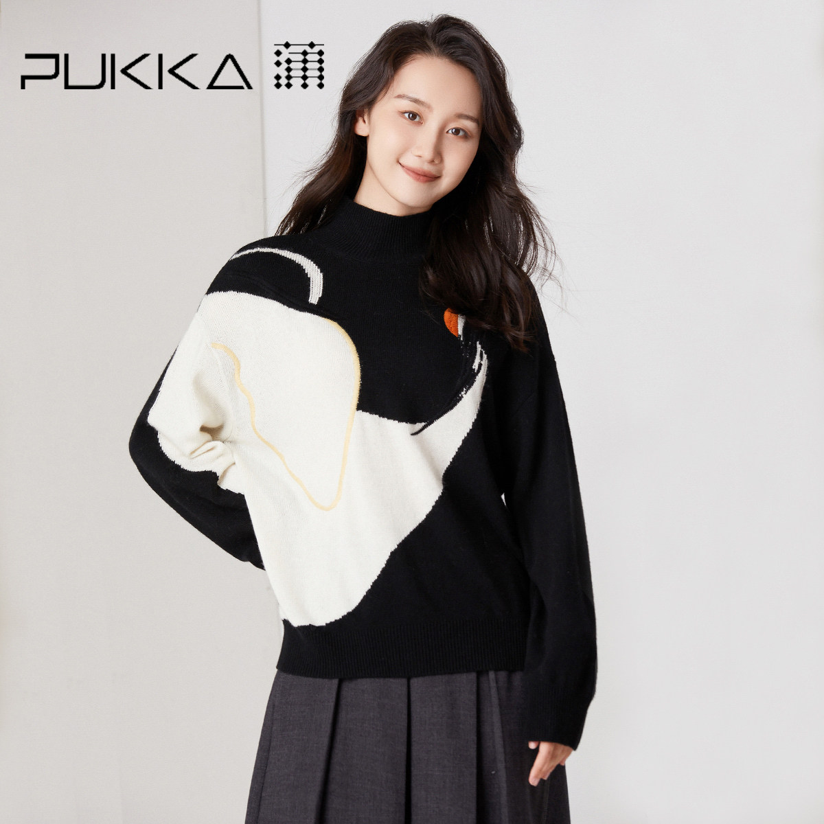 蒲PUKKA 羊毛套头拼色保暖毛衣秋冬装针织毛衫软糯风女士毛衣,女装/女士精品,毛衣,淘宝优惠券,粉丝福利购,淘宝优惠卷