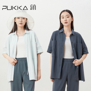 女弹力舒适宽松显瘦上衣 衬衫 蒲PUKKA 廓形休闲优雅短袖