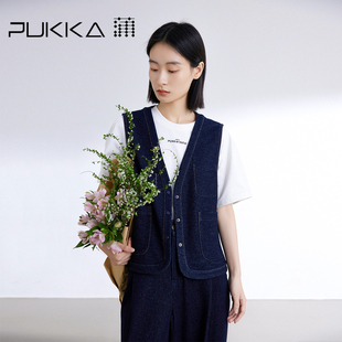 百搭显瘦马夹外套 新品 蒲PUKKA 原创设计牛仔棉马甲女2024春装