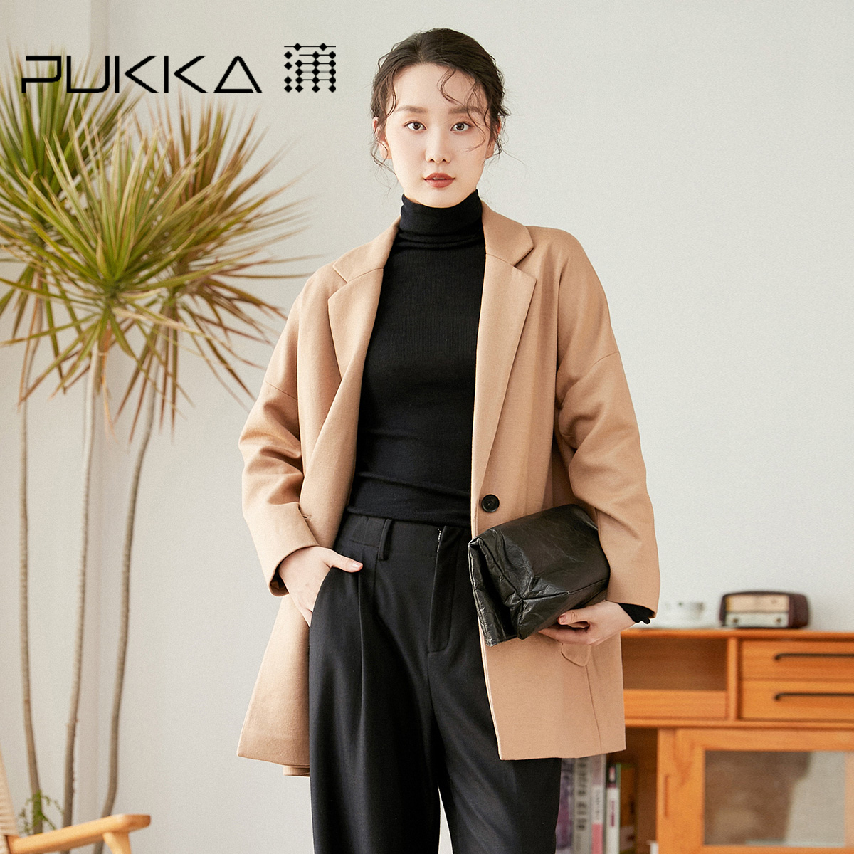 蒲PUKKA 女装羊毛呢外套冬装设计感时尚毛呢大衣商场同款