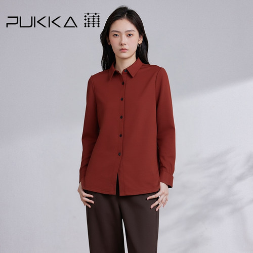 PUKKA 蒲牌翻领衬衫女秋冬  亲肤弹力职场休闲百搭上衣