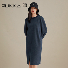蒲PUKKA 针织连衣裙女秋冬装新品宽松直筒中长款长袖卫衣裙