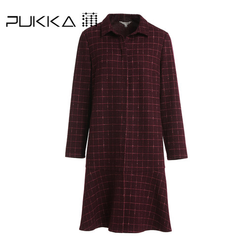 PUKKA格子羊毛设计感连衣裙
