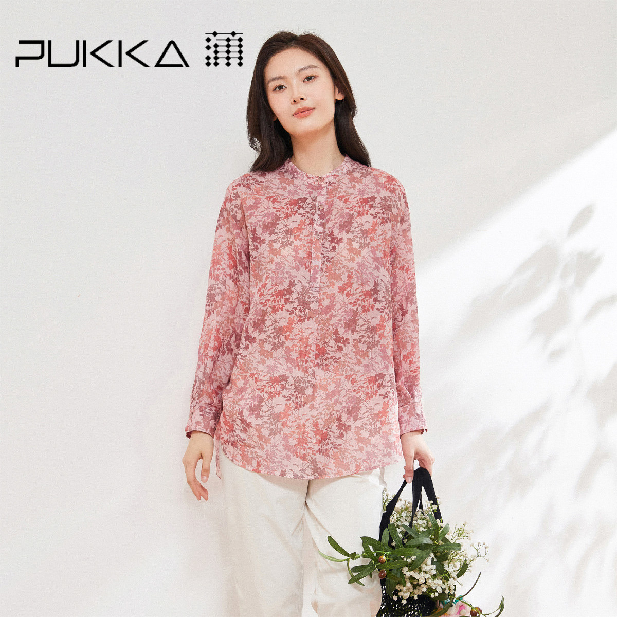 蒲 PUKKA 2026春夏新款苎麻印花衬衫女宽松休闲显瘦文艺风上衣