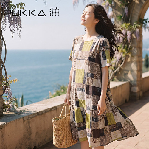 蒲PUKKA夏季印花蛋糕连衣裙