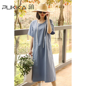 蒲PUKKA气质连衣裙女夏季宽松原创设计感绣花休闲裙子