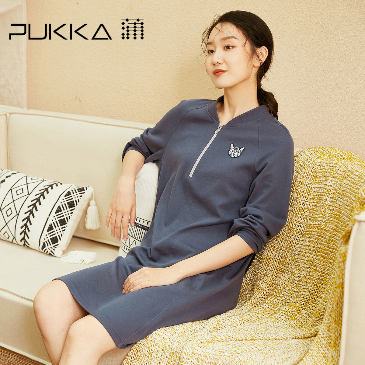 蒲PUKKA 女装棉质连衣裙秋季新款运动休闲设计感裙商场同款