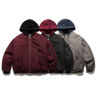 日系复古连帽棒球棉服外套男冬季新款MA1潮牌工装飞行员棉衣外套