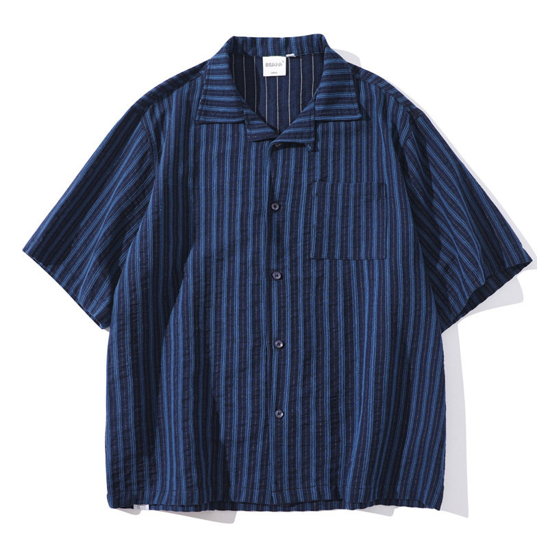 日系复古Kapital Vintage 条纹短袖衬衫男女款宽松五分袖休闲工装