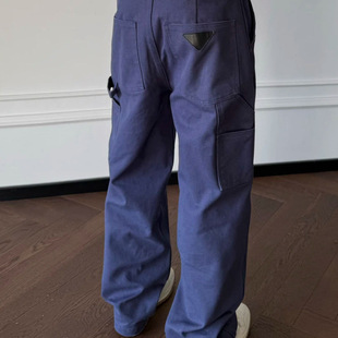 日系16盎司珠地帆布棉三本针高色牢度重磅法工蓝长裤三角标休闲裤