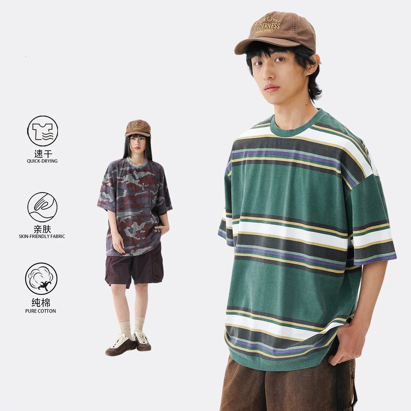 日系复古条纹男女款潮牌短袖T恤CITYBOY夏季纯棉做旧圆领半袖上衣