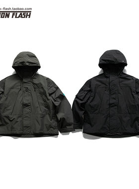 日系户外冲锋衣外套男复古潮牌登山防风cityboy宽松连帽工装夹克