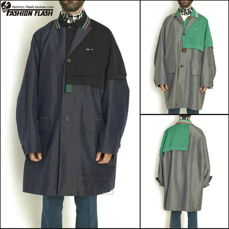 KOLOR 22AW阿部润一黑绿双色日系POLO刺绣拼接廓形风衣夹克外套男,男装,夹克,淘宝优惠券,粉丝福利购,淘宝优惠卷