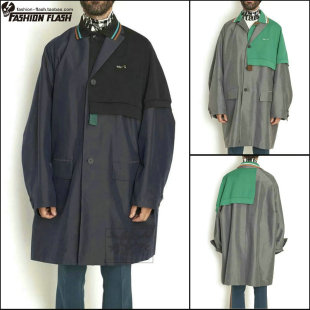 KOLOR 22AW阿部润一黑绿双色日系POLO刺绣拼接廓形风衣夹克外套男