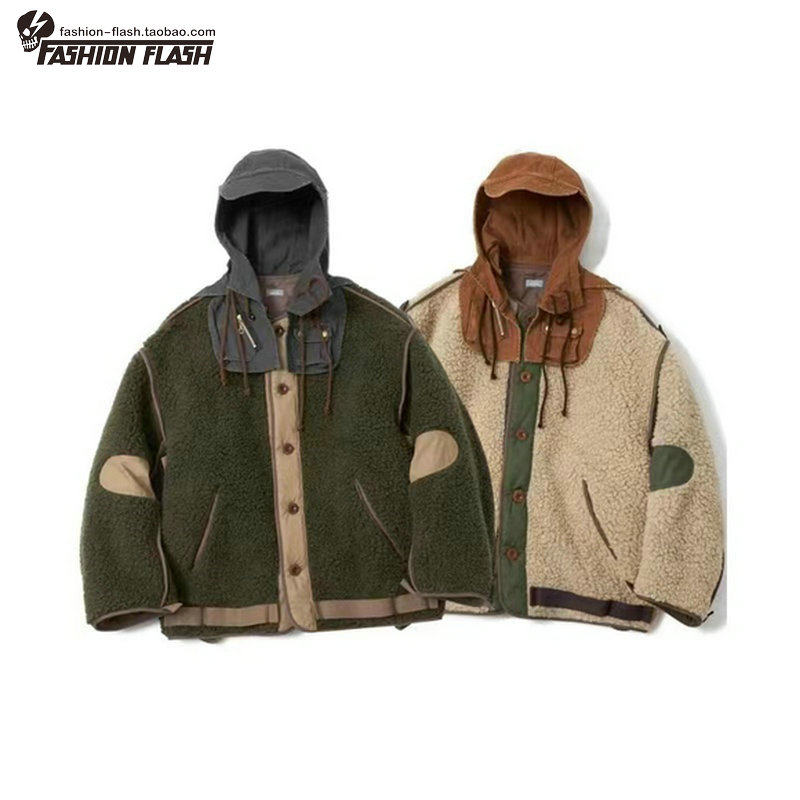 22AW KOLOR 阿部润一 双色摇粒绒夹棉可拆卸拼接蜡染洗水夹克外套,男装,夹克,淘宝优惠券,粉丝福利购,淘宝优惠卷