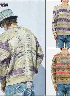 秋冬日系 骨头肋骨破洞毛衣INS超火街头个性慵懒圆领男女针织衫潮