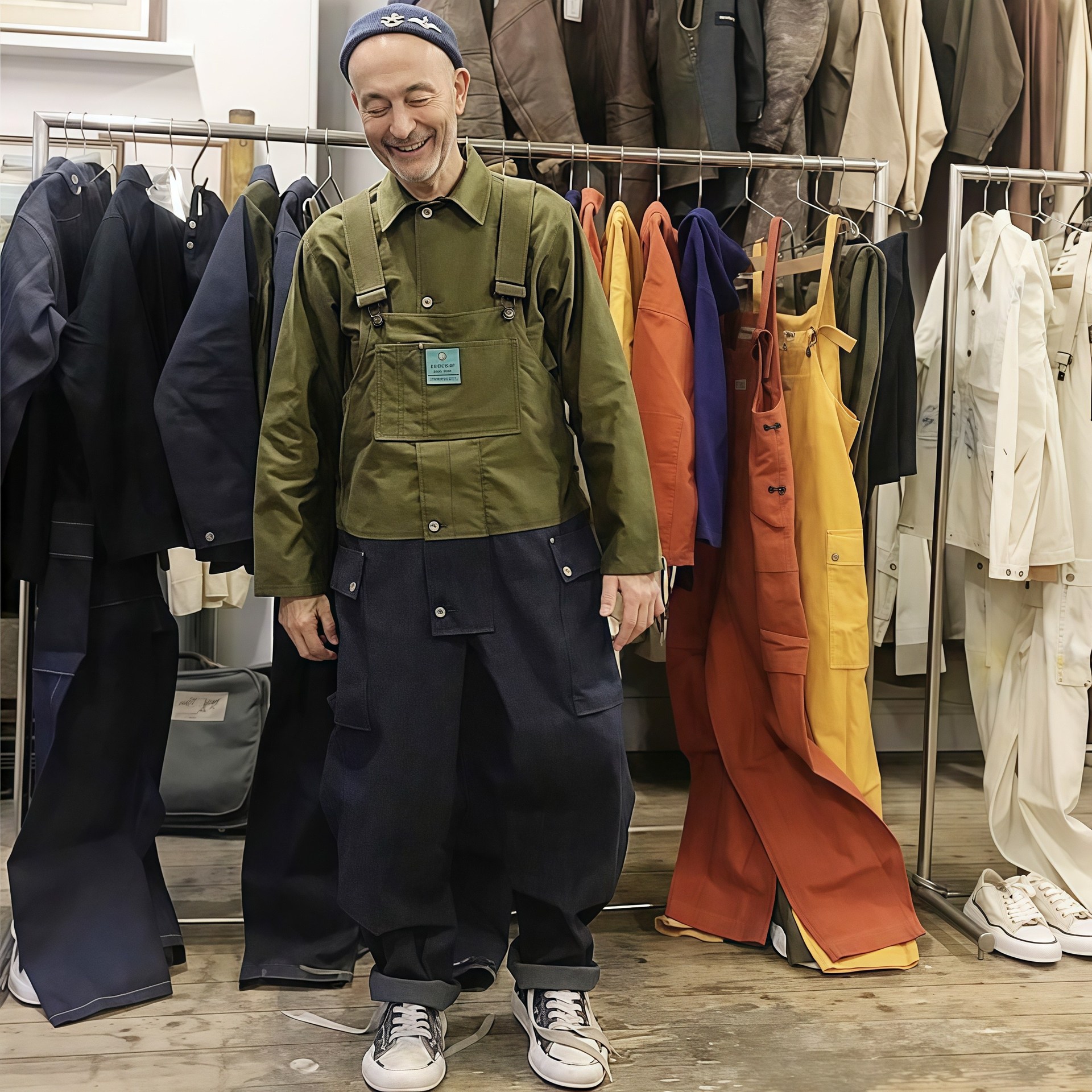 日系复古美式潮牌街头拼色工装连体裤吊带裤欧洲背带工作服老爹裤