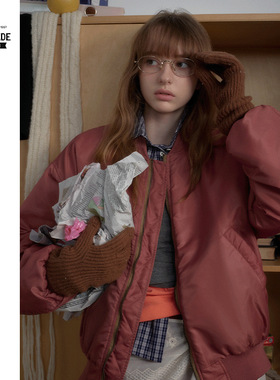 日系潮牌25AW美式飞行员纯色夹棉棒球服拉链男女宽松棉衣棉服外套