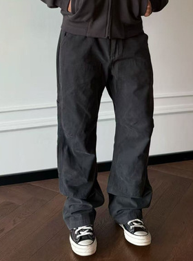 日系复古秋冬帆布双膝102802立体裁剪直筒垂感显瘦直筒长裤cargo