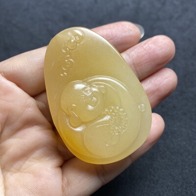 新疆天然金丝玉雕刻玉石弥勒佛手把件小摆件地表冻光细料籽料送礼