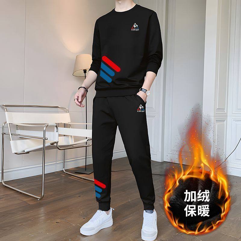 秋冬季男士潮牌套装高端潮流男装长袖长裤显瘦加绒休闲运动两件套