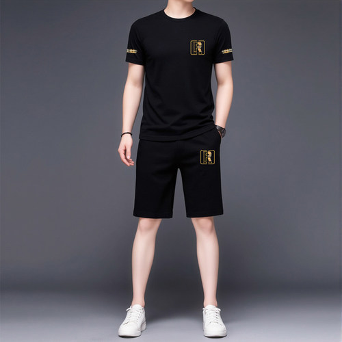 夏季男士冰丝速干短裤运动套装