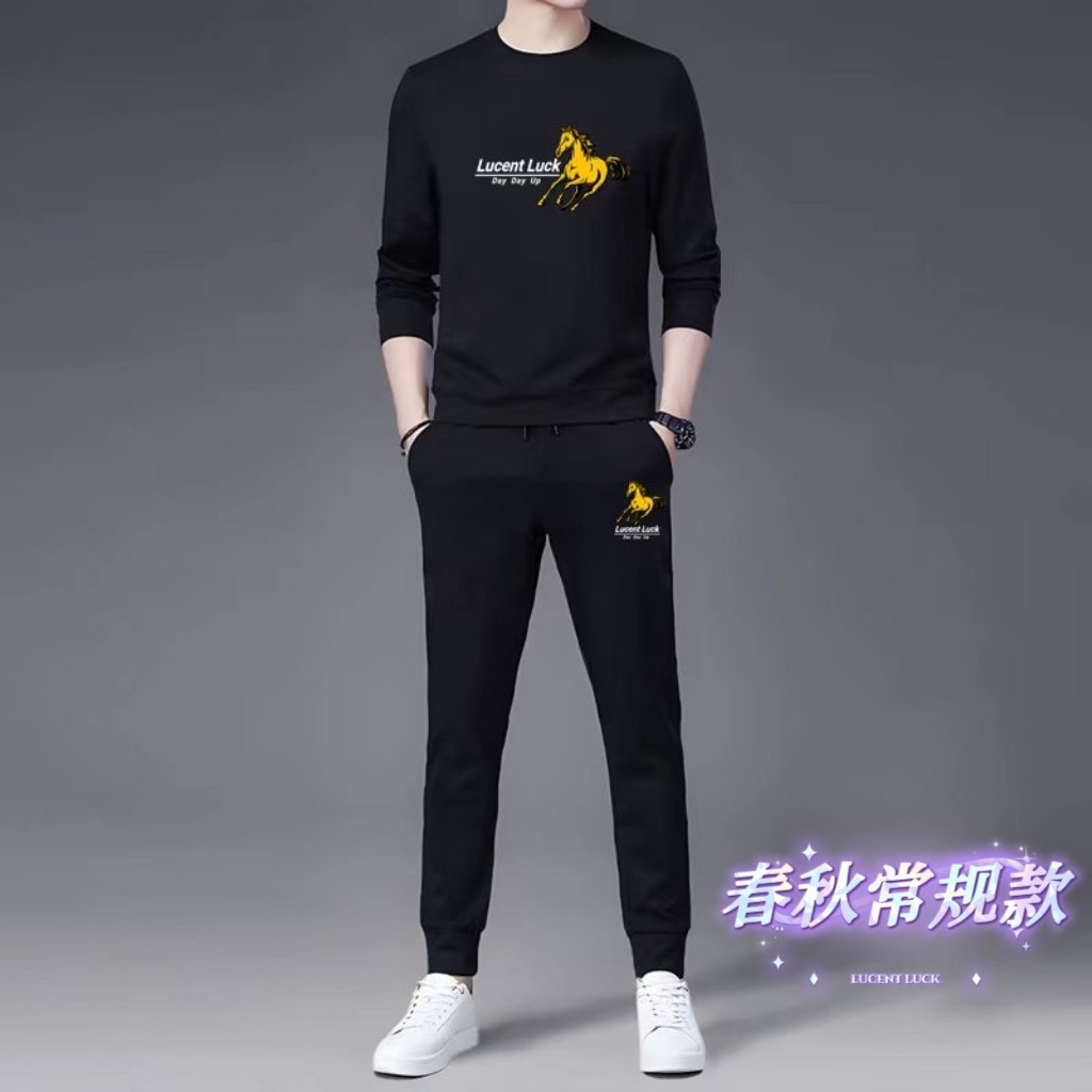 男士休闲套装春秋名牌男装加绒卫衣卫裤全套健身运动服搭配一整套