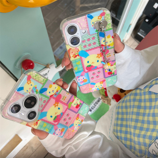 可爱少女心双层细闪彩虹小兔子拼图草莓吊坠手链16promax适用iphone15pro硬壳14手机壳苹果13华为mate60pro女