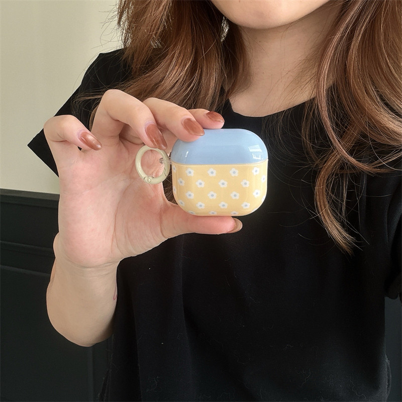 早秋ins少女心创意奶蓝拼黄小碎花pro三代airpods1/2代适用pro保护套4代3代苹果蓝牙耳机套pro2/3软壳少女心