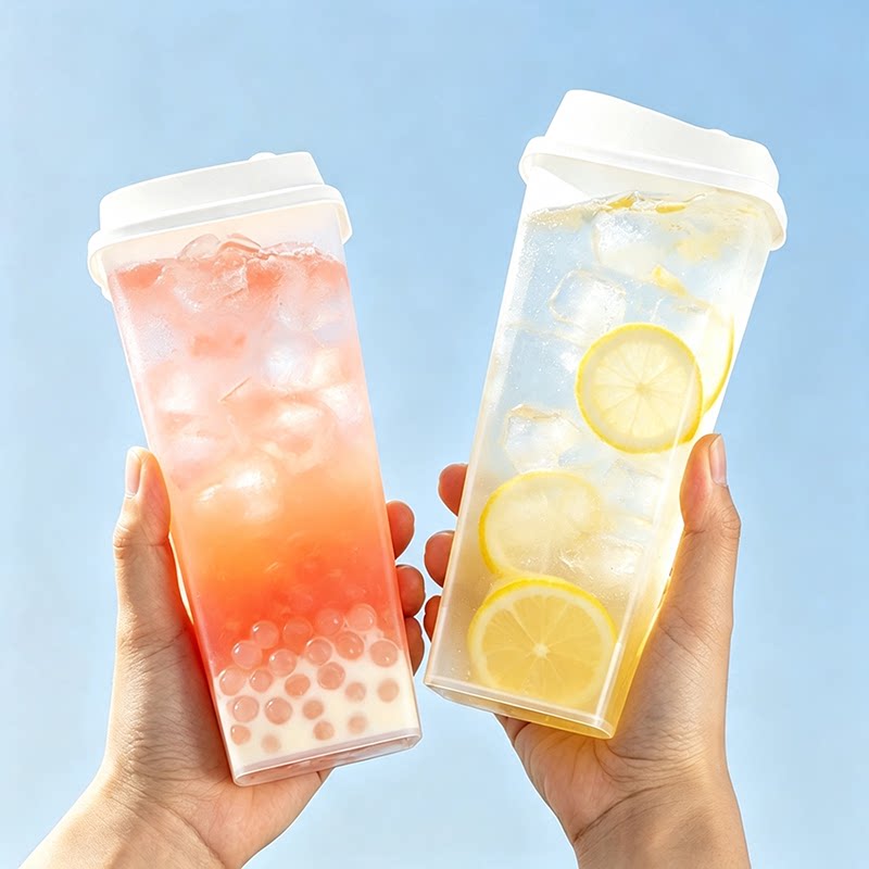 一次性方砖注塑杯加厚方形磨砂杯网红食品级PP5塑料杯奶茶果汁杯