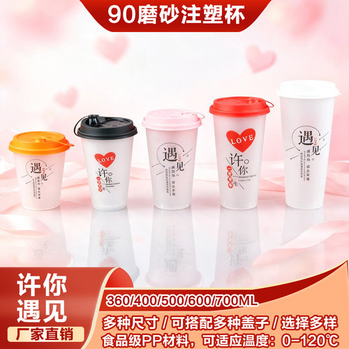 加厚网红遇见磨砂杯一次性许你文字PP5塑料杯商用奶茶摆摊塑料杯